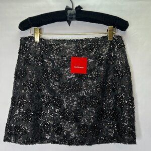 𝅺SAKS Fifth Avenue RED Black Sequin Mini Skirt Size 6